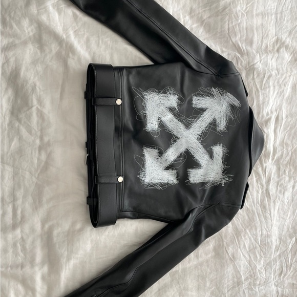 Off White Leather Biker Jacket arrows motif - Picture 5 of 9